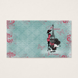 Cartes De Visite Élégante silhouette vintage de poule filles