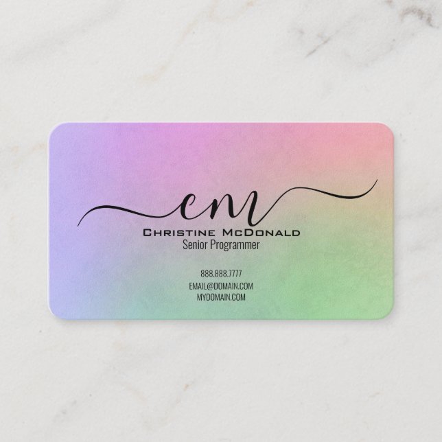Cartes de visite élégantes à monogramme arc-en-cie (Devant)
