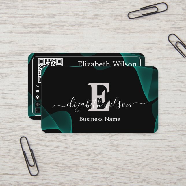 Cartes de visite élégantes modernes avec QR code p (Devant/Arrière en situation)