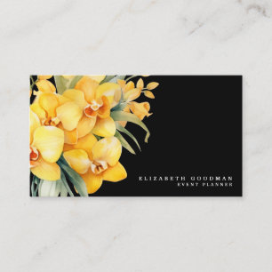 Cartes de visite élégantes orchidées jaunes et noi