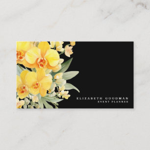 Cartes de visite élégantes orchidées jaunes et noi