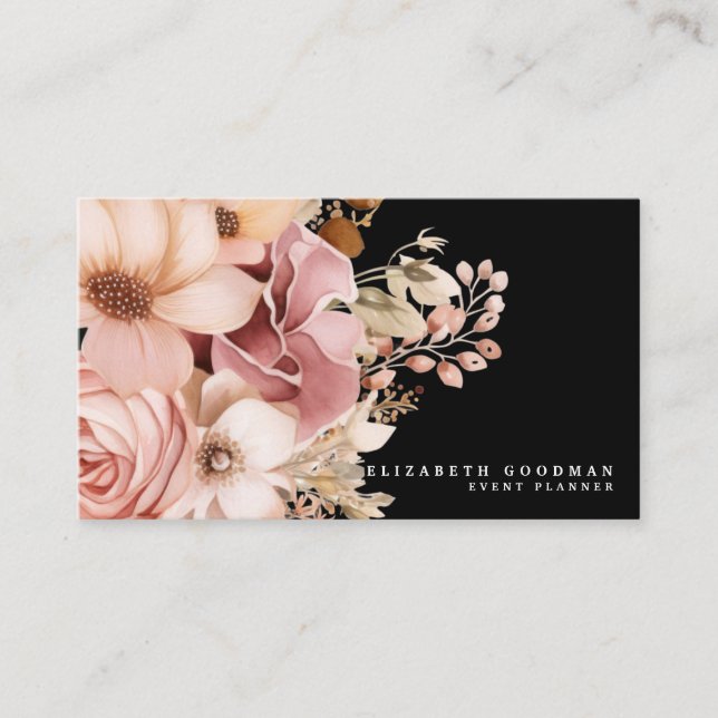 Cartes de visite élégantes roses et noires (Devant)