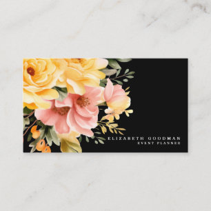 Cartes de visite élégantes roses jaunes florales n