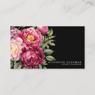 Cartes de visite élégants Boho rose et Fleurs noir