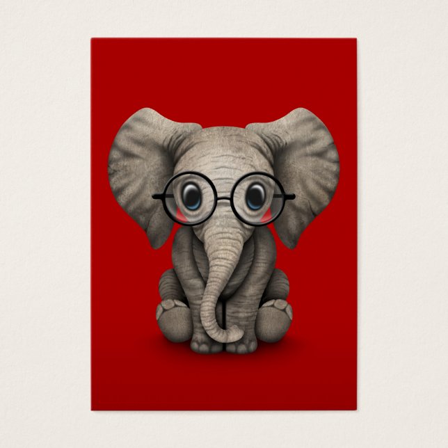 Cartes De Visite Eléphant mignon bébé avec lunettes de lecture Roug (Devant)