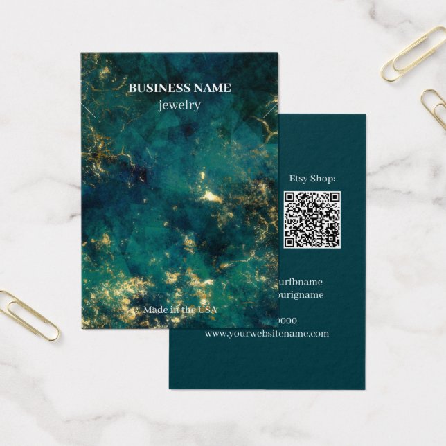 Cartes De Visite Émeraude moderne QR Code Bijoux Collier d'affaires (Bureau)