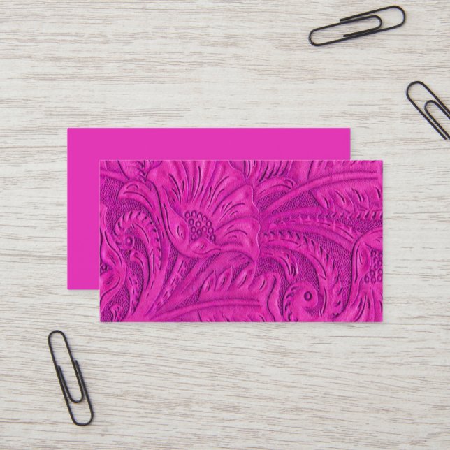 Cartes de visite en cuir imprimé rose foncé (Devant/Arrière en situation)