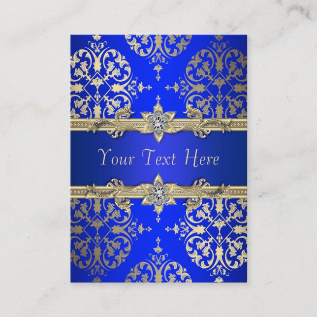 Cartes de visite en damas or et bleu royal (Devant)
