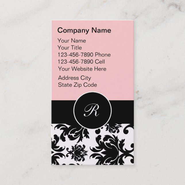 Cartes de visite en damassé à monogramme (Devant)