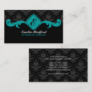 Cartes de visite en damassé monochrome sarcelle