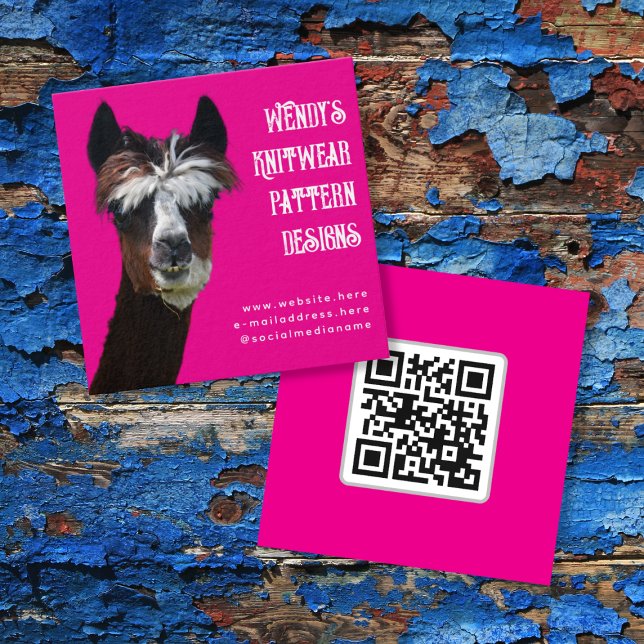 Cartes de visite en fibre Llama Rose Code QR (Créateur téléchargé)
