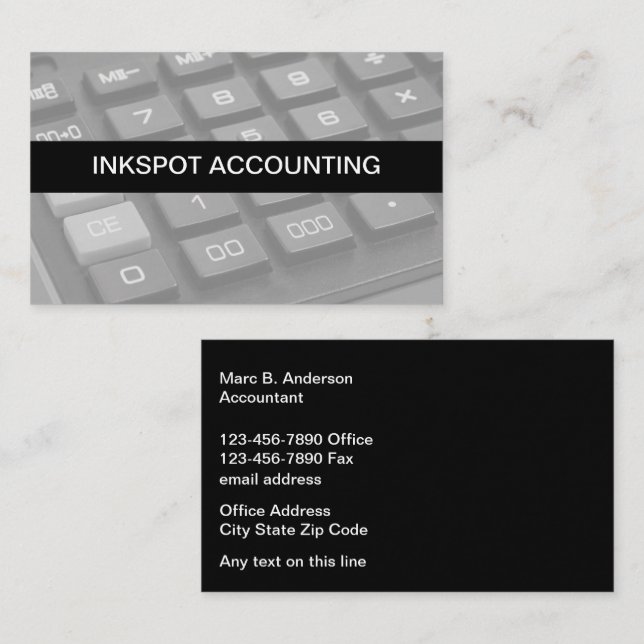 Cartes de visite en ligne modifiables de comptable (Devant / Derrière)