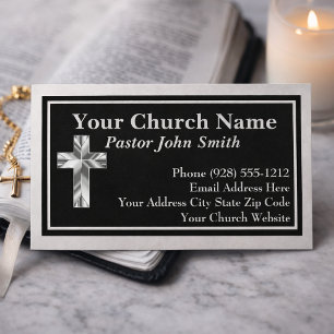 Cartes de visite en lin noir pour pasteur d'église