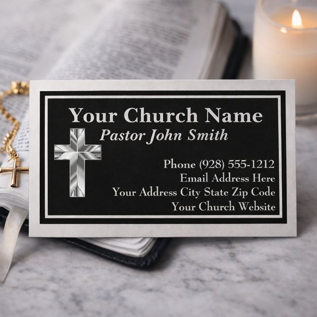 Cartes de visite en lin noir pour pasteur d'église (Créateur téléchargé)