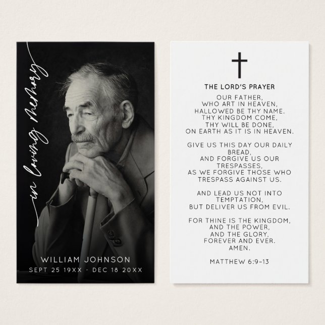 Cartes De Visite En mémoire d'amour Souvenir Photo Prière funéraire (Devant & derrière)