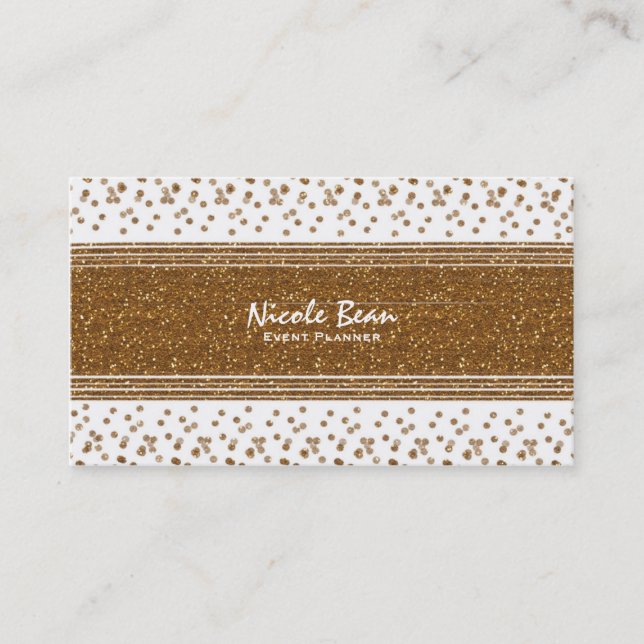 Cartes de visite en paillettes dorées blanches fau (Devant)