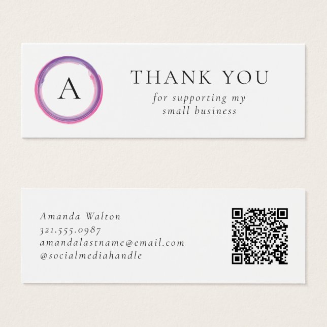 Cartes De Visite Encart de paquet de code QR à monogramme rose et v (Devant & derrière)