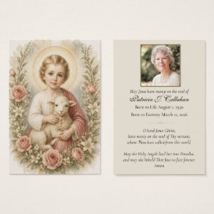 Cartes De Visite Enfant Jésus catholique Agneau Photo de funéraille