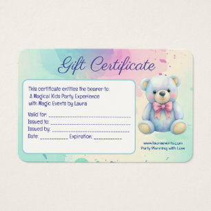 Cartes De Visite Enfants Planificateur de fête Pastel Teddy Bear Co