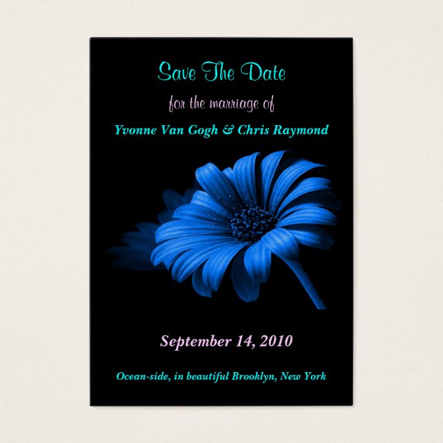 Cartes De Visite Enregistrer La Date Blue Daisy II (Devant)
