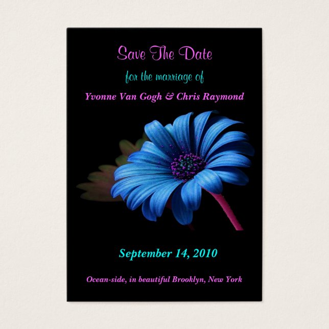 Cartes De Visite Enregistrer La Date Blue Grey Daisy V (Devant)