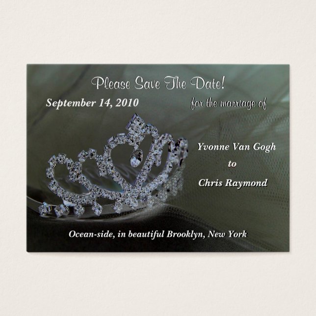 Cartes De Visite Enregistrer La Date Bridal Tiara En Noir (Devant)