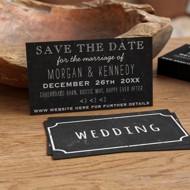 Cartes De Visite Enregistrer La Date Budget Chalkboard Wedboard Car (Add your wedding details to these cost effective mini save the dates.)
