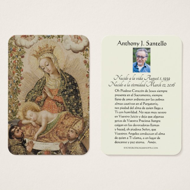 Cartes De Visite Espagnol Funéraire Vierge Marie Jésus (Devant & derrière)