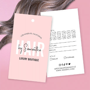 Cartes De Visite Étendues de cheveux Boutique Moderne Hang Tag Rose