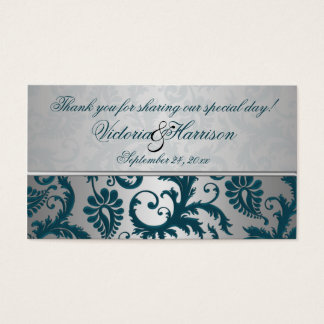 Cartes De Visite Étiquette Argent et Turquoise Damas II Wedding Fav