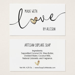 Cartes De Visite Étiquette Cadeau Cœur Doré et Typographie Faite Av