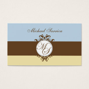 Cartes De Visite Étiquette cadeau Monogram MS Brown Damask Blue Cre