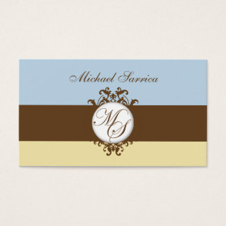 Cartes De Visite Étiquette cadeau Monogram MS Brown Damask Blue Cre
