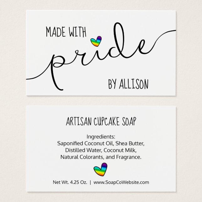 Cartes De Visite Etiquette cadeau Rainbow Heart Fabriquée avec Fide (Devant & derrière)