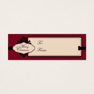 Cartes De Visite Étiquette cadeau rouge Brocade Christmas