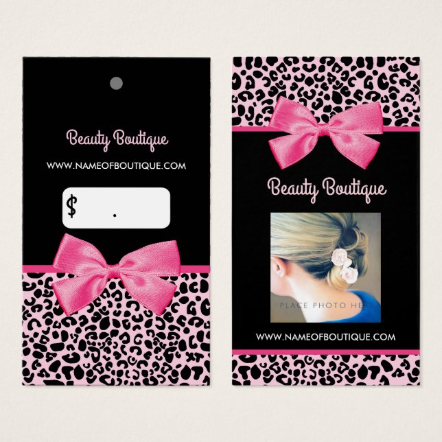 Cartes De Visite Étiquette de boutique Pink Leopard (Devant & derrière)