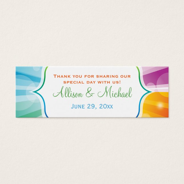 Cartes De Visite Étiquette de mariage Rainbow Striped Sunburst Favo (Devant)