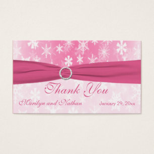 Cartes De Visite Étiquette de mariage rose et blanc Snowflakes Favo