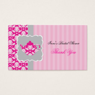 Cartes De Visite Étiquette de Merci de pot de thé (rose/gris)