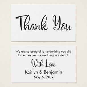 Cartes De Visite Étiquette de remerciement de mariage noir et blanc