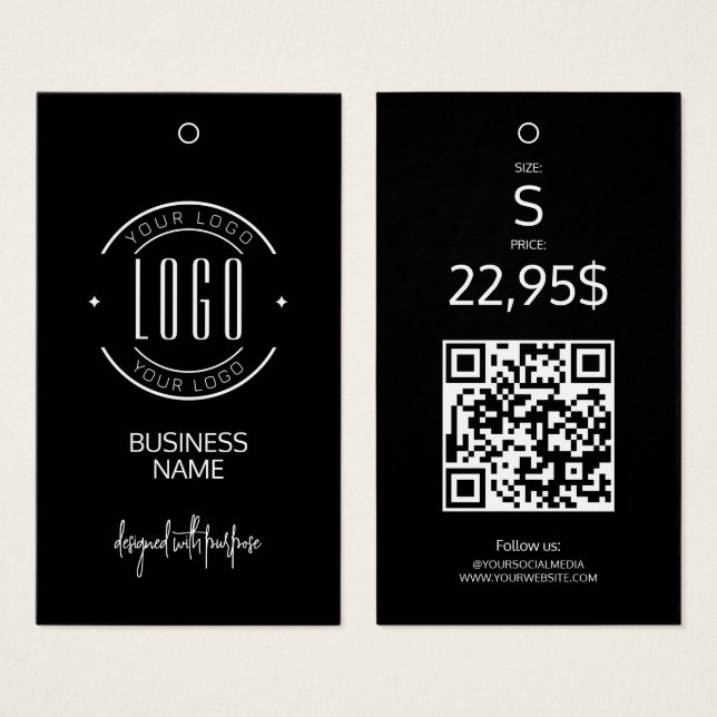 Cartes De Visite Étiquette de vêtement avec code QR noir et blanc d (Devant & derrière)