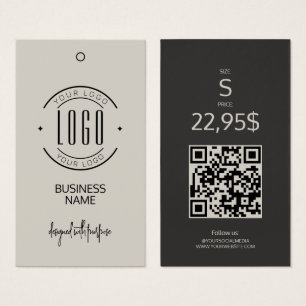 Cartes De Visite Étiquette de vêtement moderne avec code QR beige g