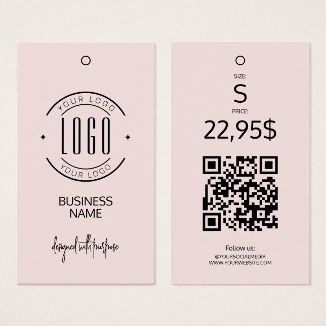 Cartes De Visite Étiquette de vêtements à code QR rose blush avec l (Devant & derrière)