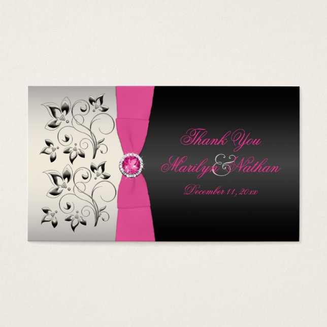 Cartes De Visite Étiquette Favour mariage rose, noir et argent (Devant)