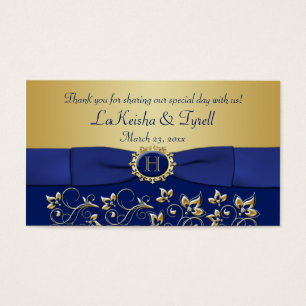 Cartes De Visite Étiquette Merci de préférence Floral or bleu monog