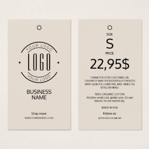 Cartes De Visite Étiquette suspendue de vêtements beige avec logo m