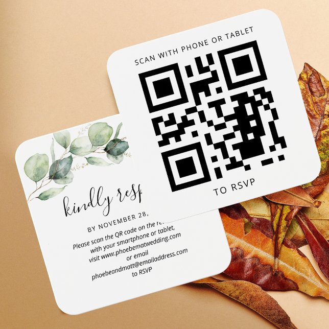 Cartes De Visite Eucalyptus Feuille QR Code site Mariage RSVP (Eucalyptus QR Code Wedding RSVP Enclosure Card)