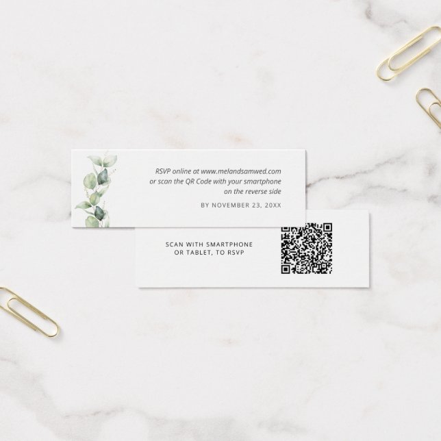 Cartes De Visite Eucalyptus QR Code RSVP Site Mariage Enceinte (Bureau)