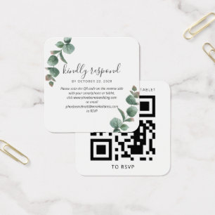 Cartes De Visite Eucalyptus Script Mariage de verdure QR Code RSVP