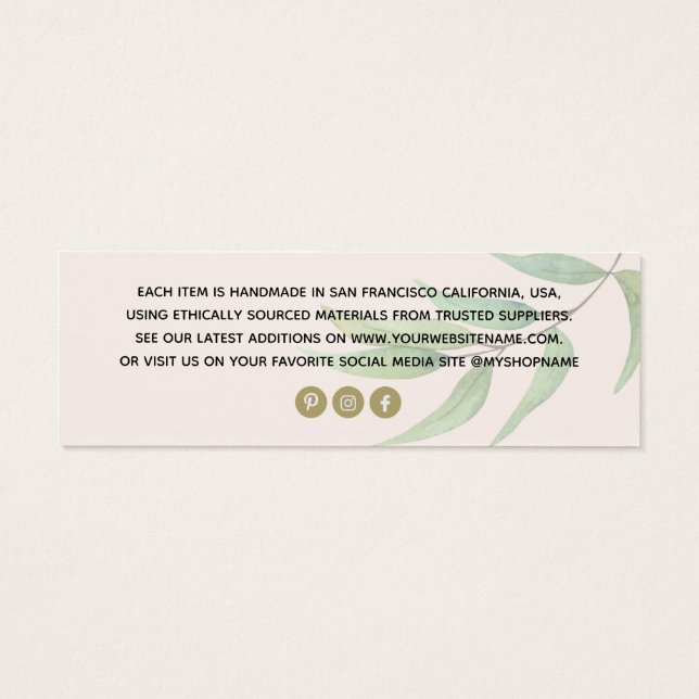 Cartes De Visite Éucalyptus simple Bleu étiquette de prix (Dos)